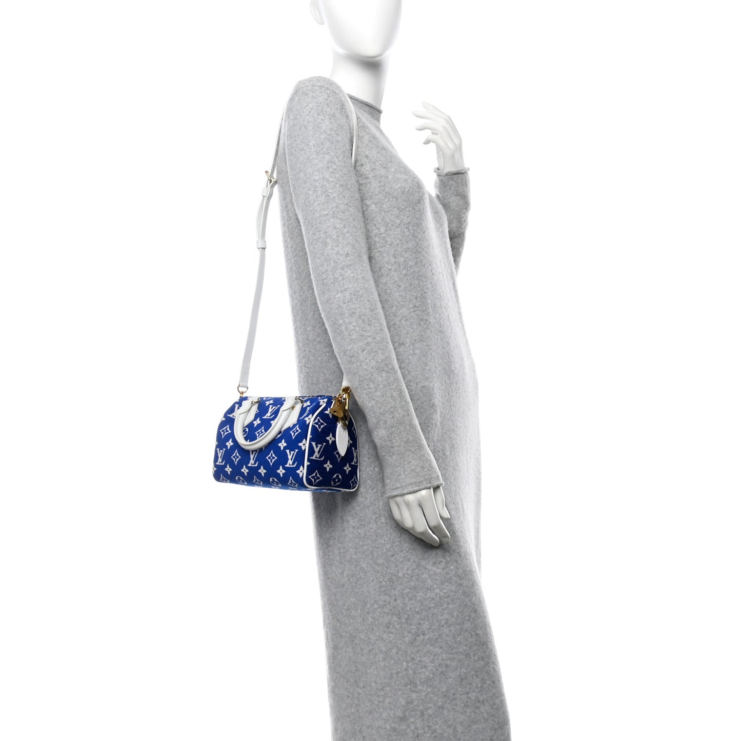 Jacquard Velvet Monogram LV Match Speedy Bandouliere 20 Blue