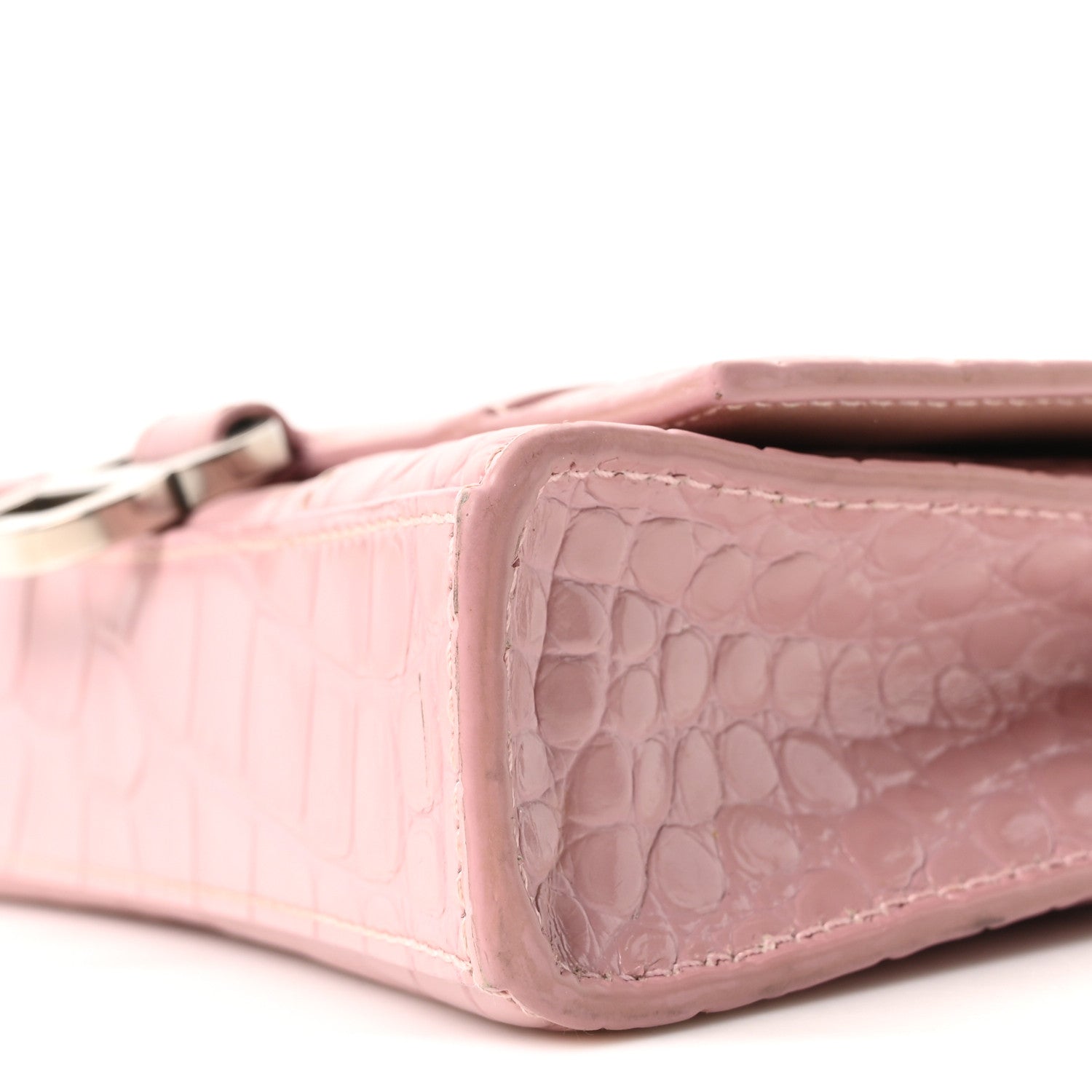 Balenciaga Shiny Calfskin Crocodile Embossed Hourglass Chain Bag Powder Pink 9 of 9