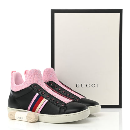 Gucci Calfskin Lace Ayers Sylvie Web Womens New Ace High Top Sneakers 35.5 Black 8 of 8