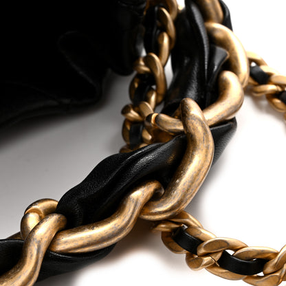 Chanel Shiny Lambskin Quilted Chain Is More Drawstring Bag Black 11 of 12