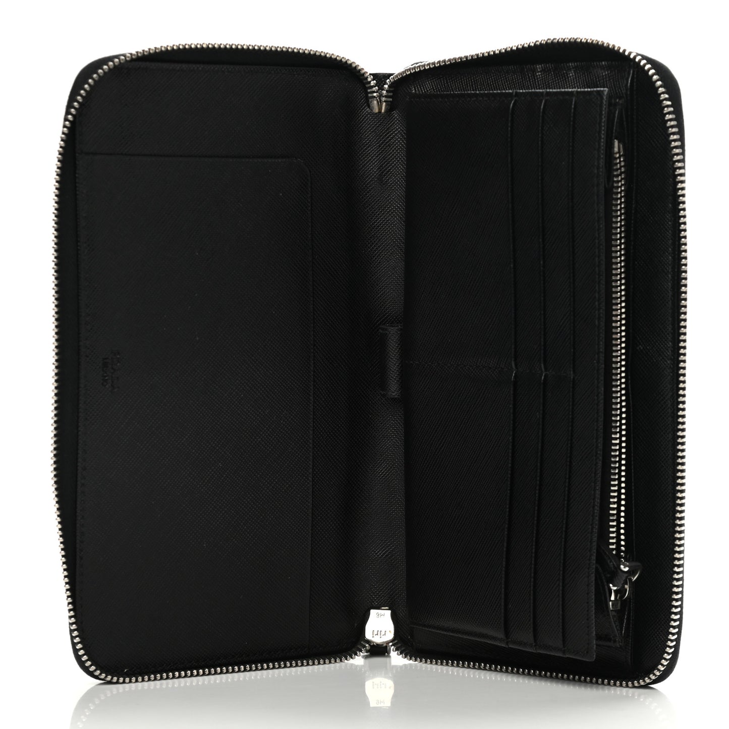 Saffiano Triangle Zip Around Wallet Black