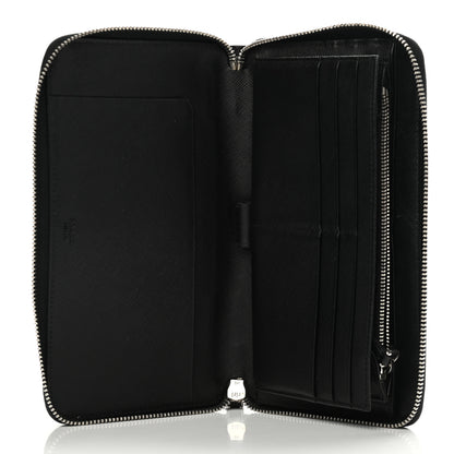 Prada Saffiano Triangle Zip Around Wallet Black 5 of 9