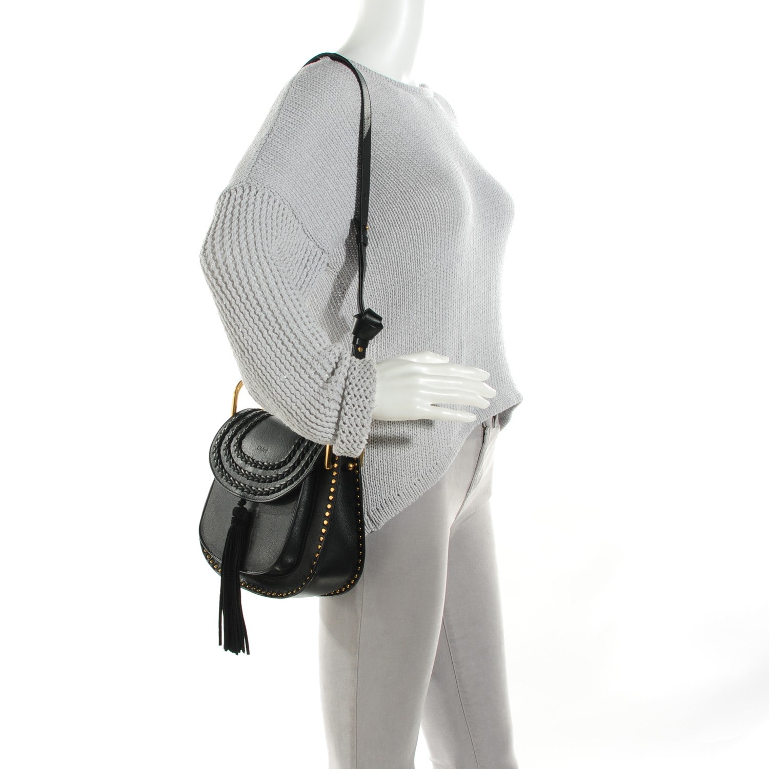 Chloe Calfskin Braided Small Hudson Shoulder Bag Black 2 of 7