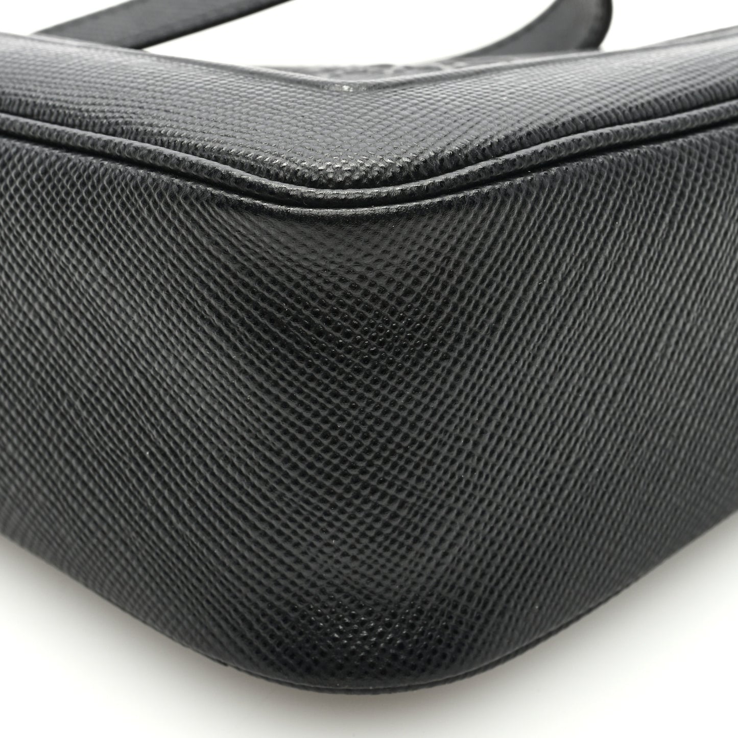 Saffiano Cuir Triangle Logo Embossed Triangle Wristlet Black