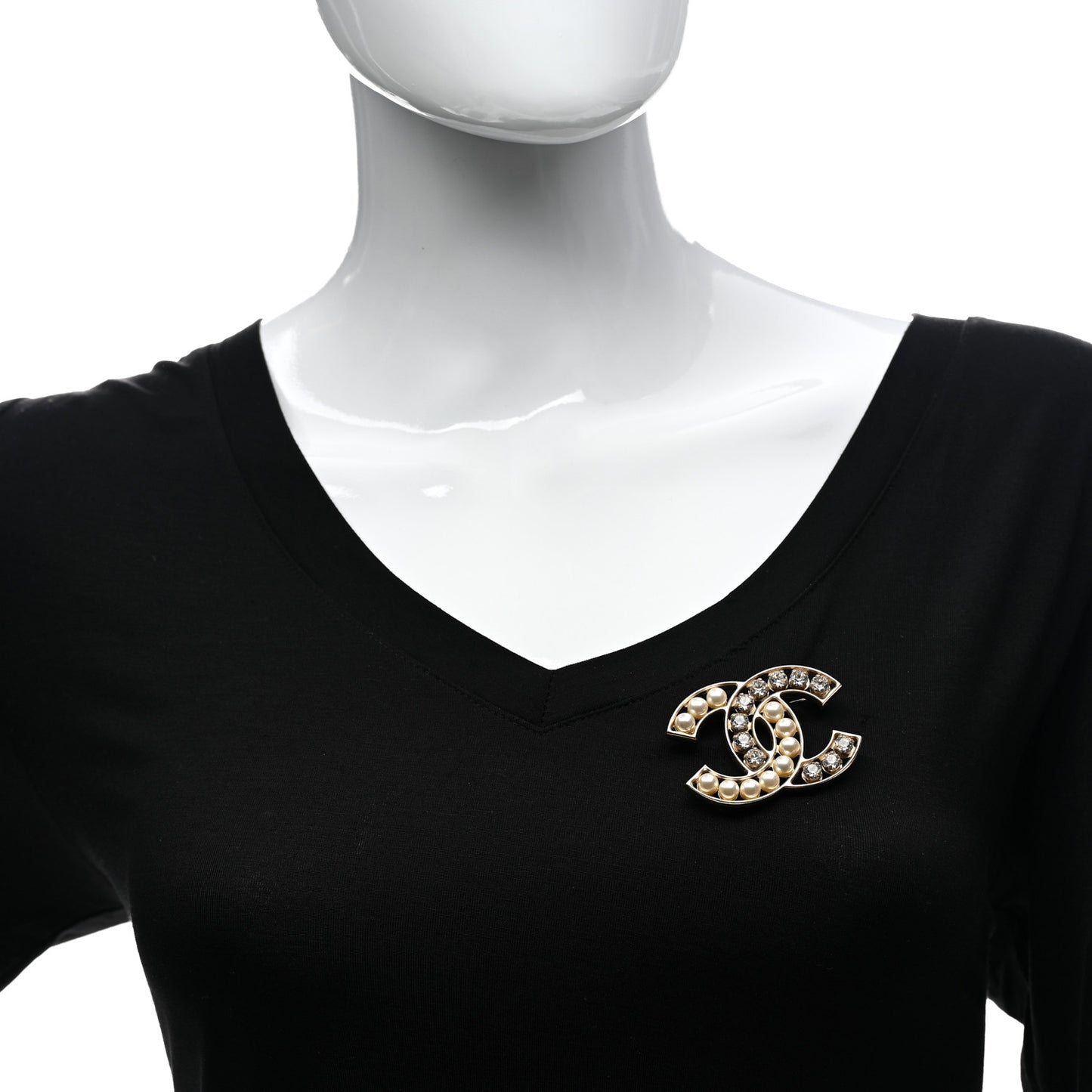 Pearl Crystal CC Brooch Gold Pearly White