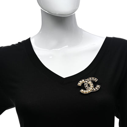 Chanel Pearl Crystal CC Brooch Gold Pearly White 2 of 4