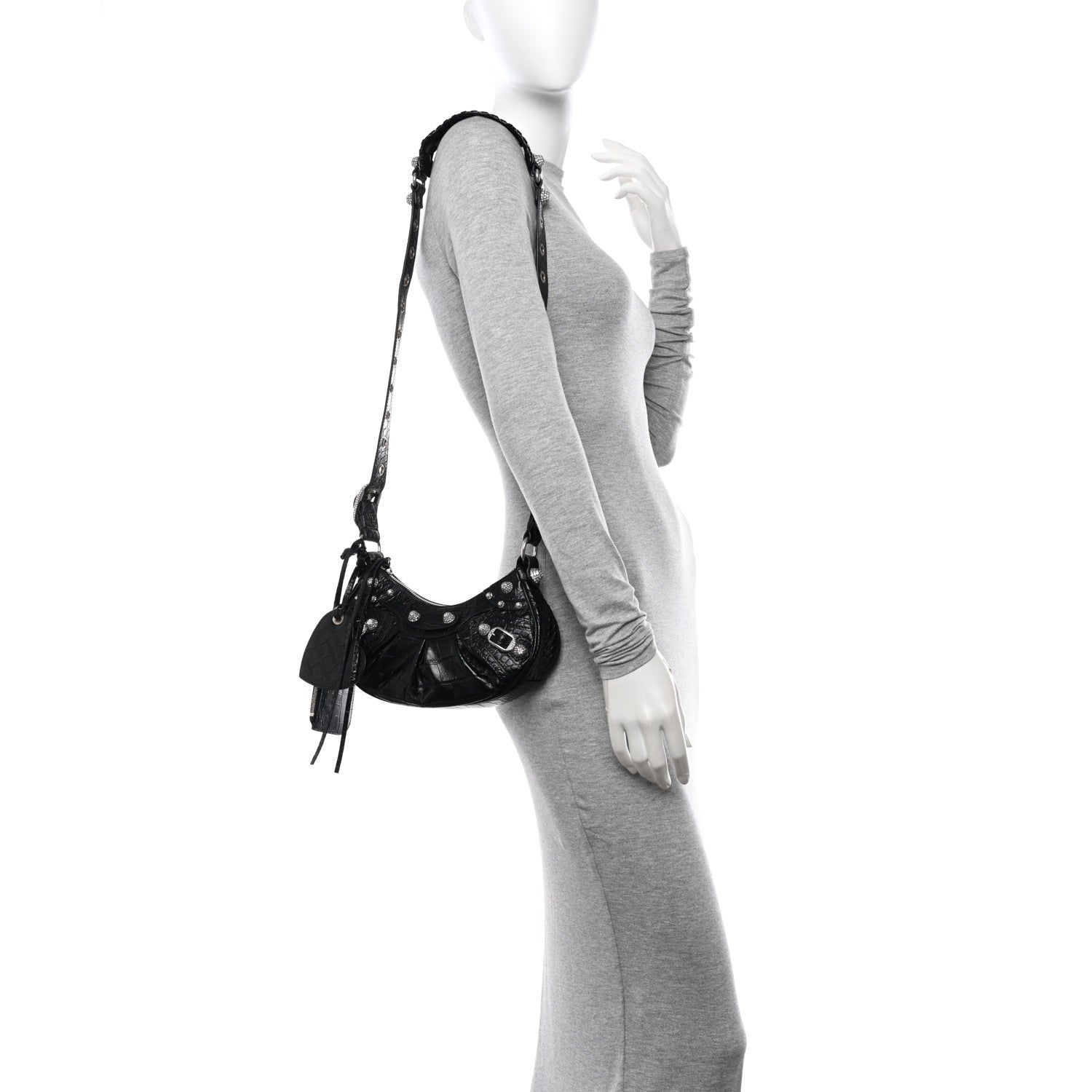 Balenciaga Extra Supple Calfskin Crystal Crocodile Embossed Le Cagole Shoulder Bag XS Black 2 of 10