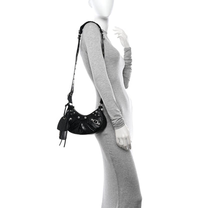 Balenciaga Extra Supple Calfskin Crystal Crocodile Embossed Le Cagole Shoulder Bag XS Black 2 of 10