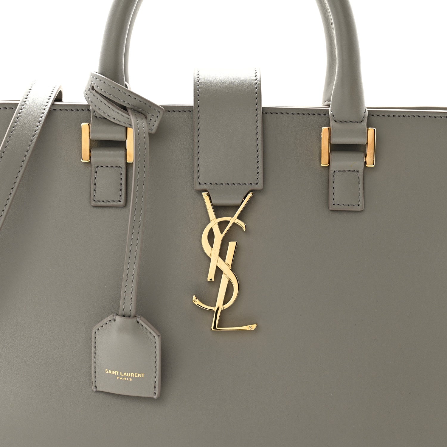 Saint Laurent Smooth Calfskin Small Monogram Cabas Oyster Grey 8 of 12