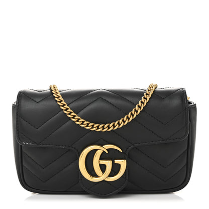 Gucci Calfskin Matelasse Super Mini GG Marmont Shoulder Bag Black 1 of 11