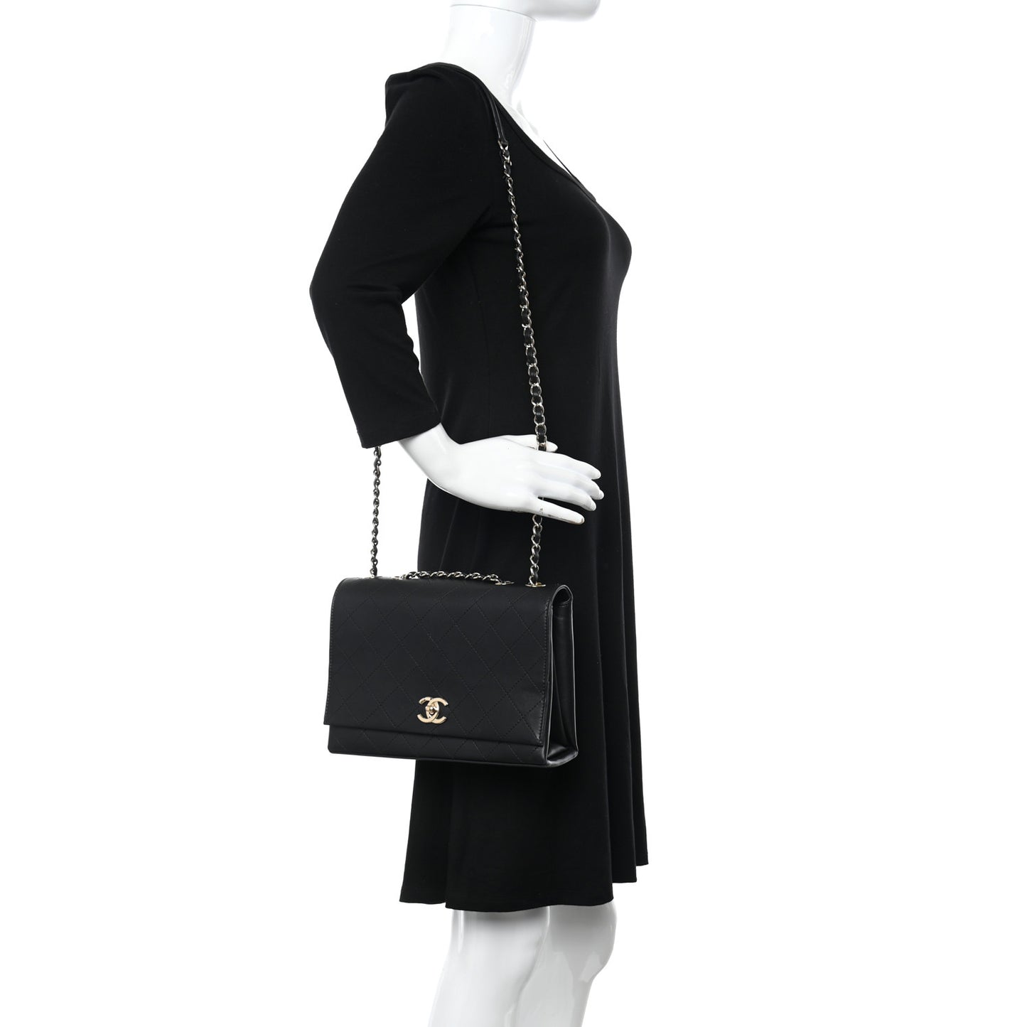 Calfskin Stitched Large Flap Black