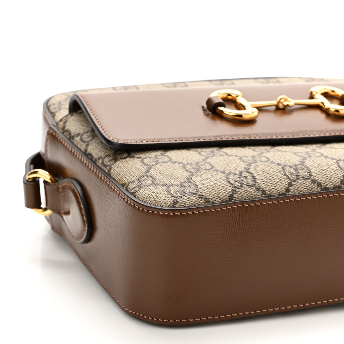 GG Supreme Monogram Small Horsebit 1955 Shoulder Bag Beige Brown Sugar