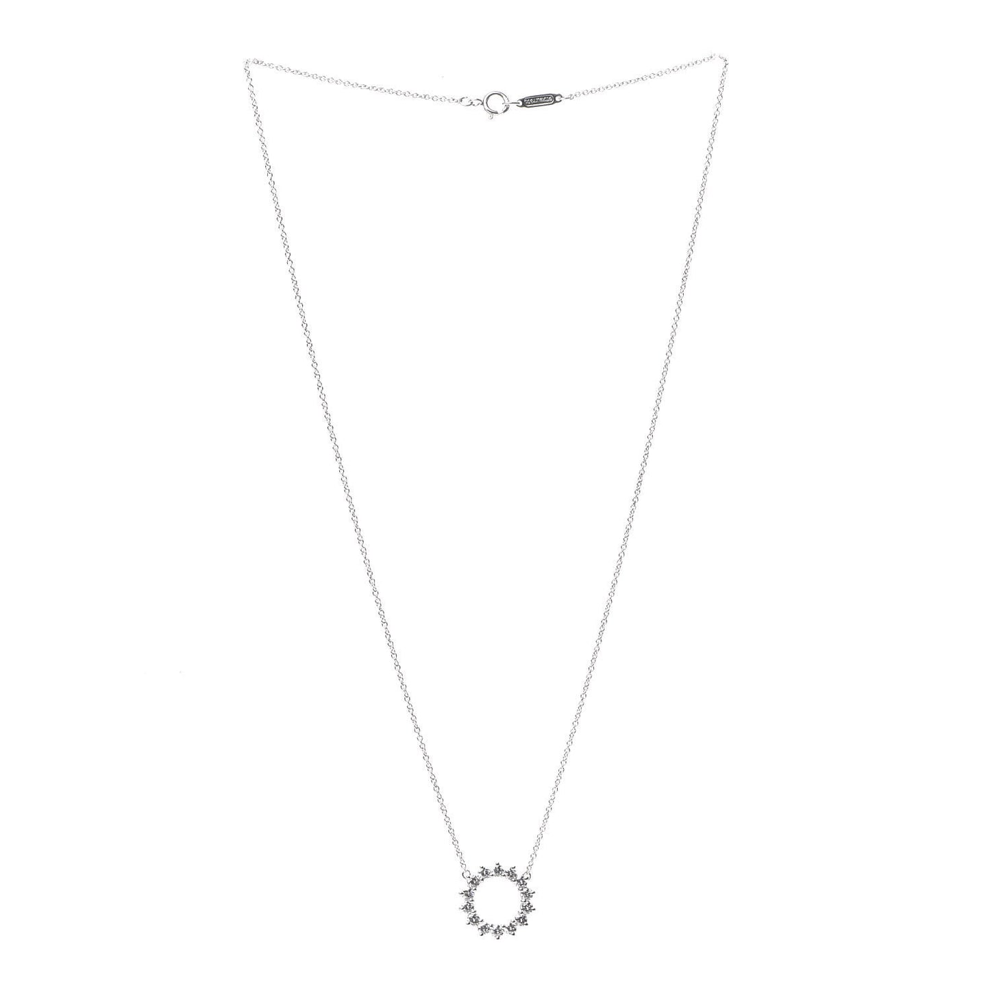 Platinum Diamond Small Open Circle Pendant Necklace