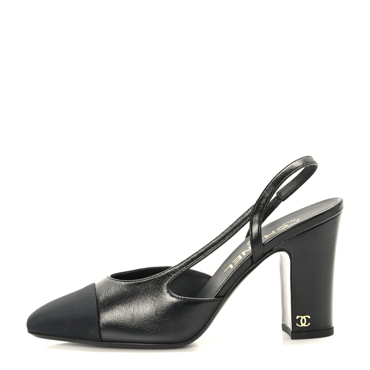 Goatskin Grosgrain Cap Toe CC Slingback Sandals 37 Black