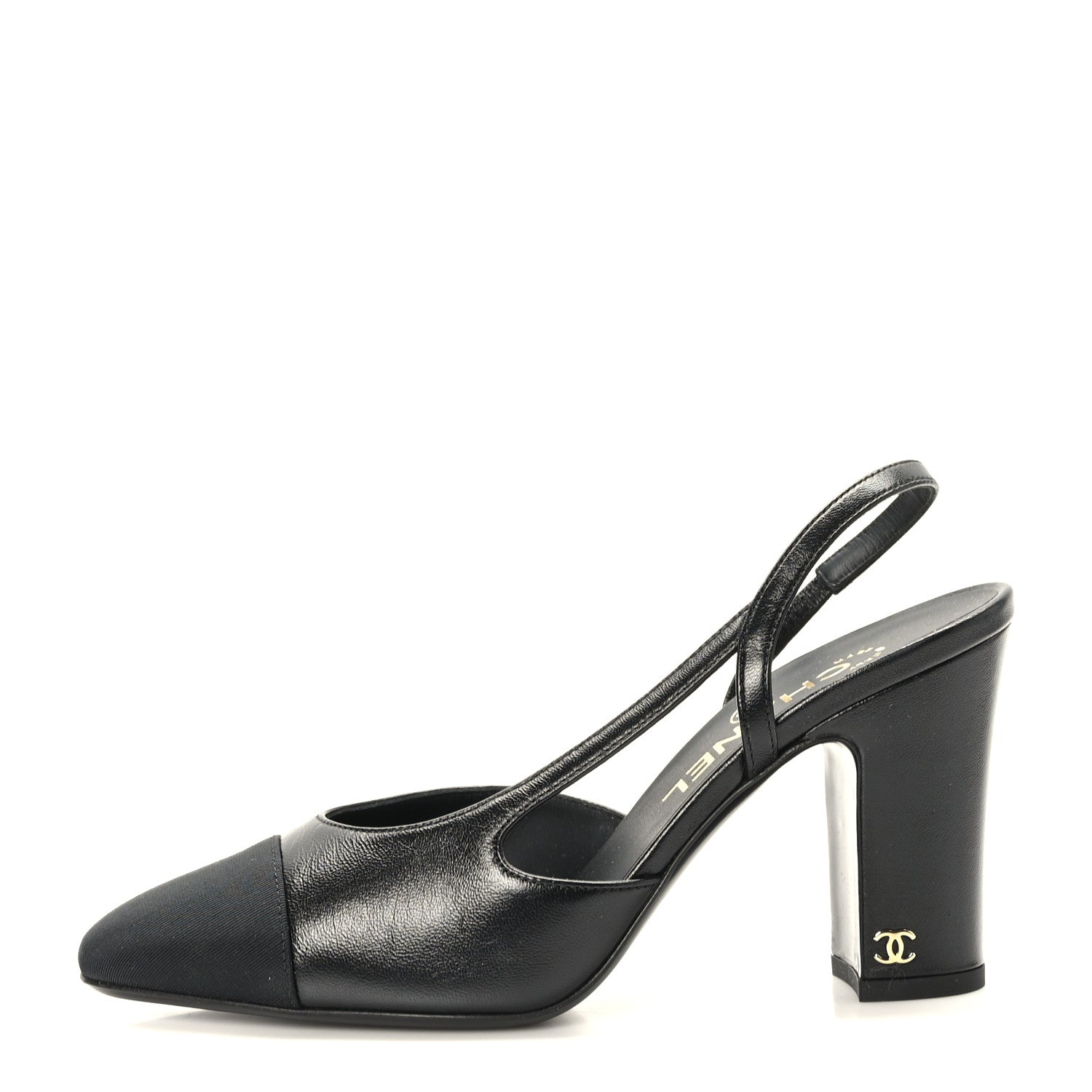 Chanel Goatskin Grosgrain Cap Toe CC Slingback Sandals 37 Black 1 of 9