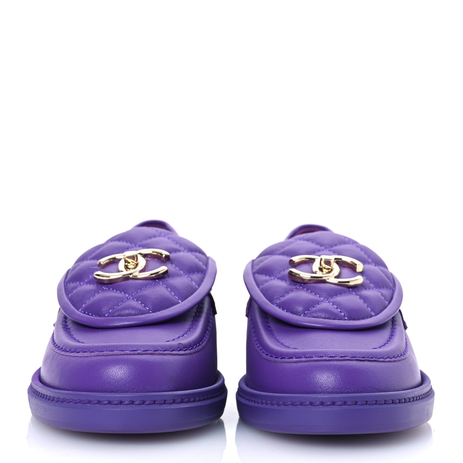 Chanel Lambskin Quilted CC Turnlock Loafers 37 Purple 3 of 13