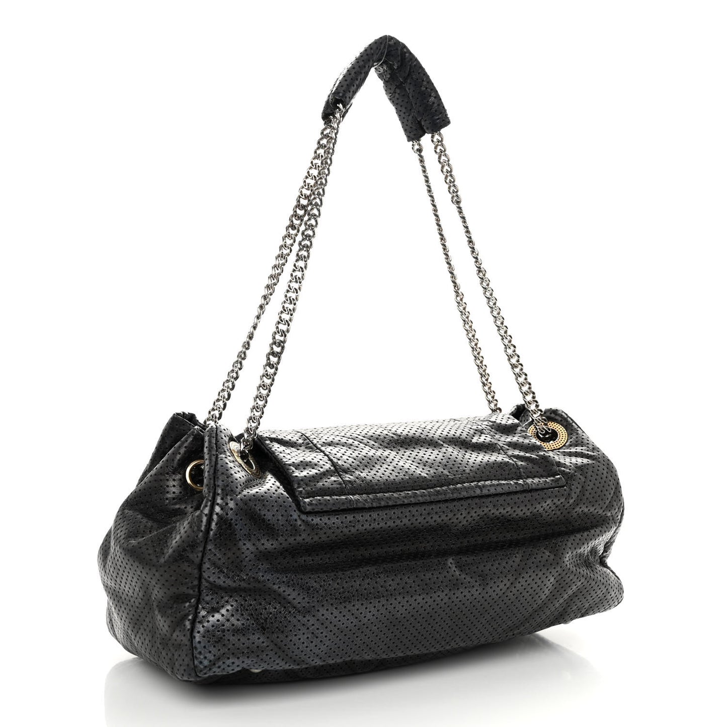 Calfskin Perforated Large Drill Accordion Flap Black