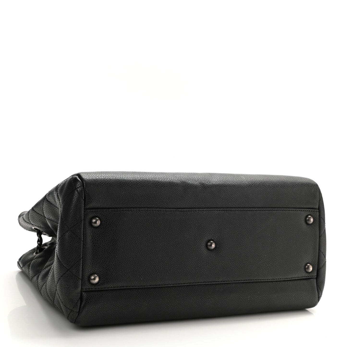 Grained Calfskin Woven Chain Medium Shopping Tote Black