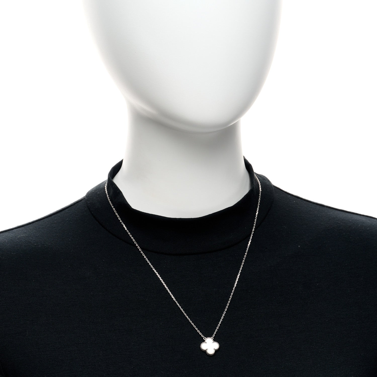Van Cleef & Arpels 18K White Gold Mother Of Pearl Vintage Alhambra Pendant Necklace 2 of 4