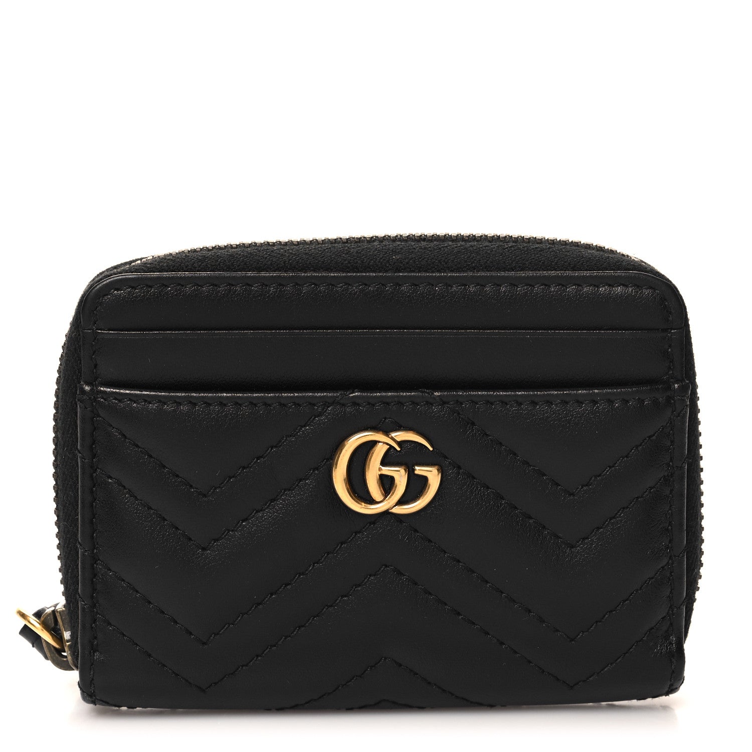 Gucci Calfskin Matelasse GG Marmont Zip Around Card Case Black 1 of 9