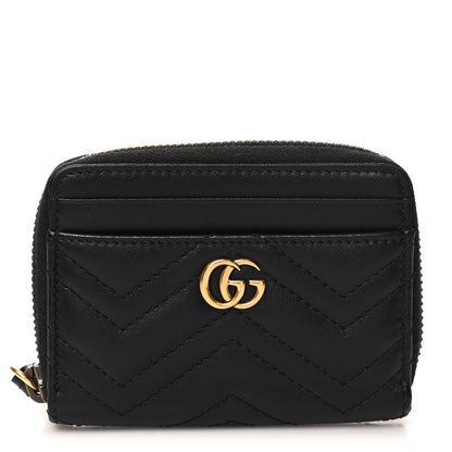 Gucci Calfskin Matelasse GG Marmont Zip Around Card Case Black 1 of 9