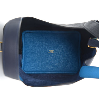 Hermes Taurillon Clemence Casaque Picotin Lock 18 PM Blue Nuit Black Bleu Frida 5 of 10