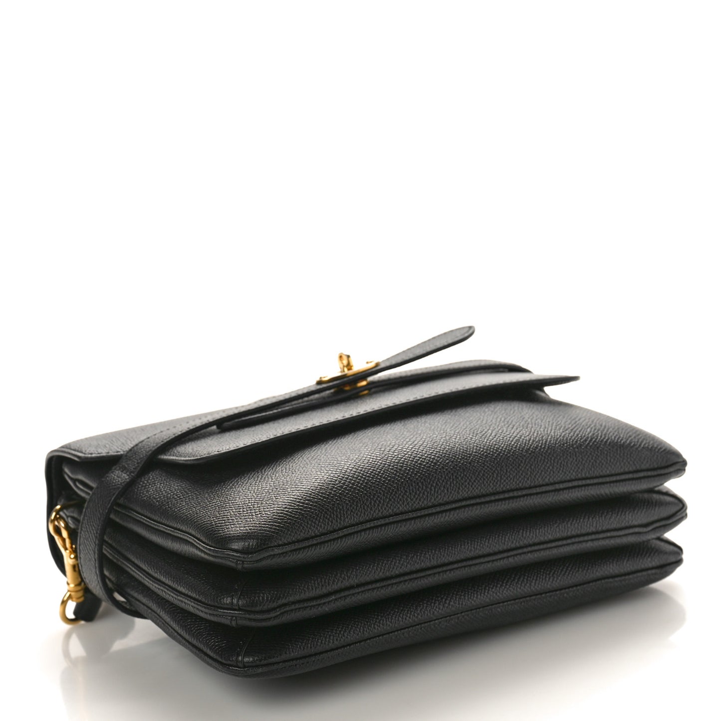 Small Classic Grain Calfskin Belted Bayswater Satchel Black