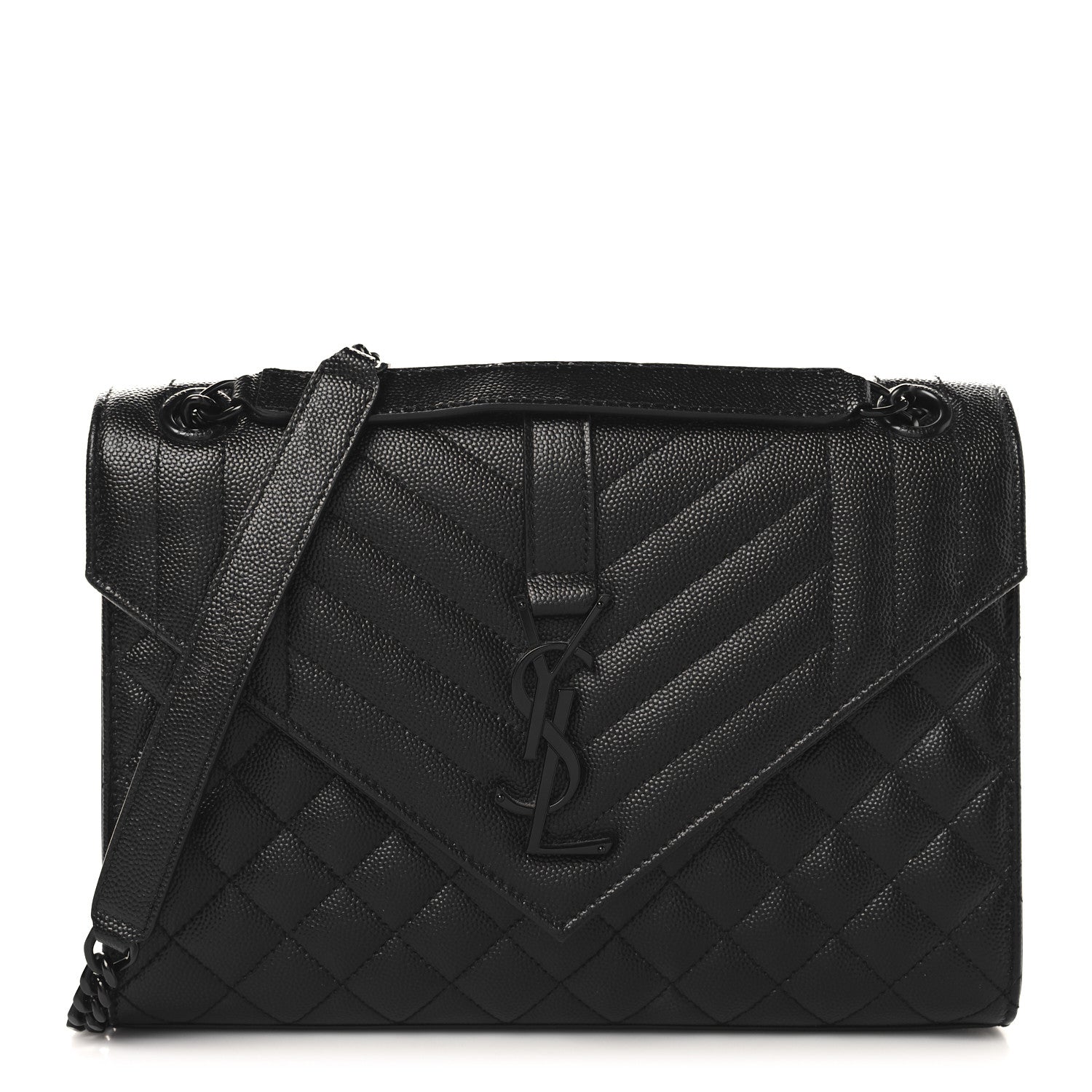 Saint Laurent Grain De Poudre Textured Mixed Matelasse Triquilt Medium Monogram Monochrome Satchel Black 2 of 22