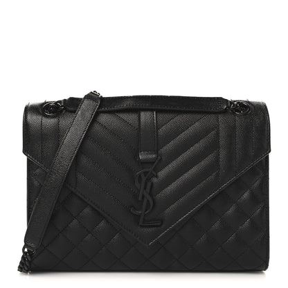 Saint Laurent Grain De Poudre Textured Mixed Matelasse Triquilt Medium Monogram Monochrome Satchel Black 2 of 22