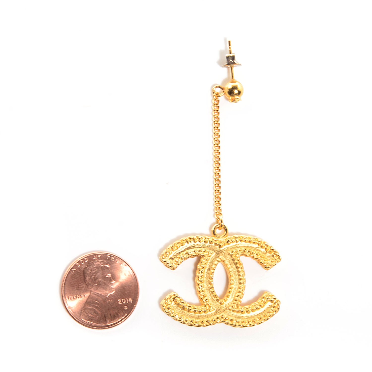 Chanel CC Drop Earrings Matte Gold 2 of 4
