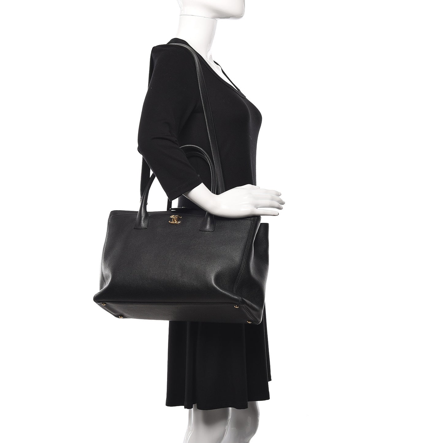 Calfskin Cerf Executive Shopper Tote Black