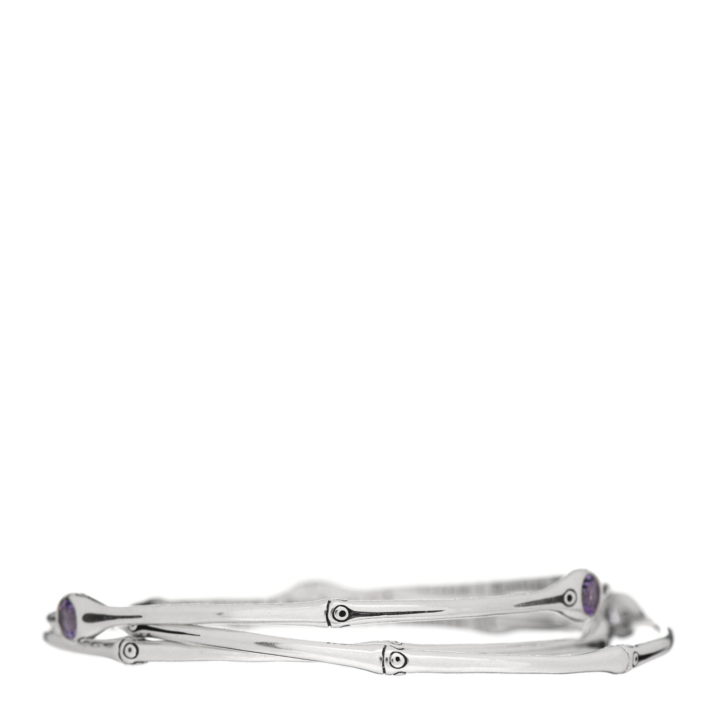 Sterling Silver Amethyst Bamboo Bangle Bracelet Set of 3