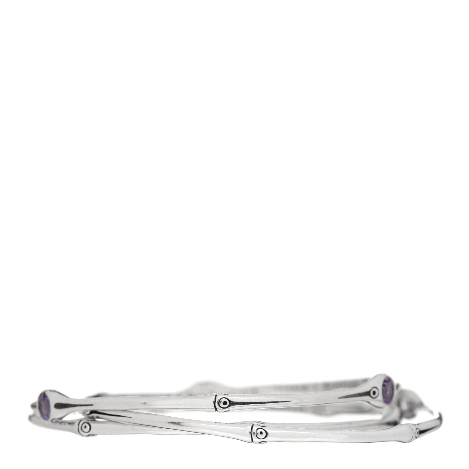 John Hardy Sterling Silver Amethyst Bamboo Bangle Bracelet Set of 3 3 of 4