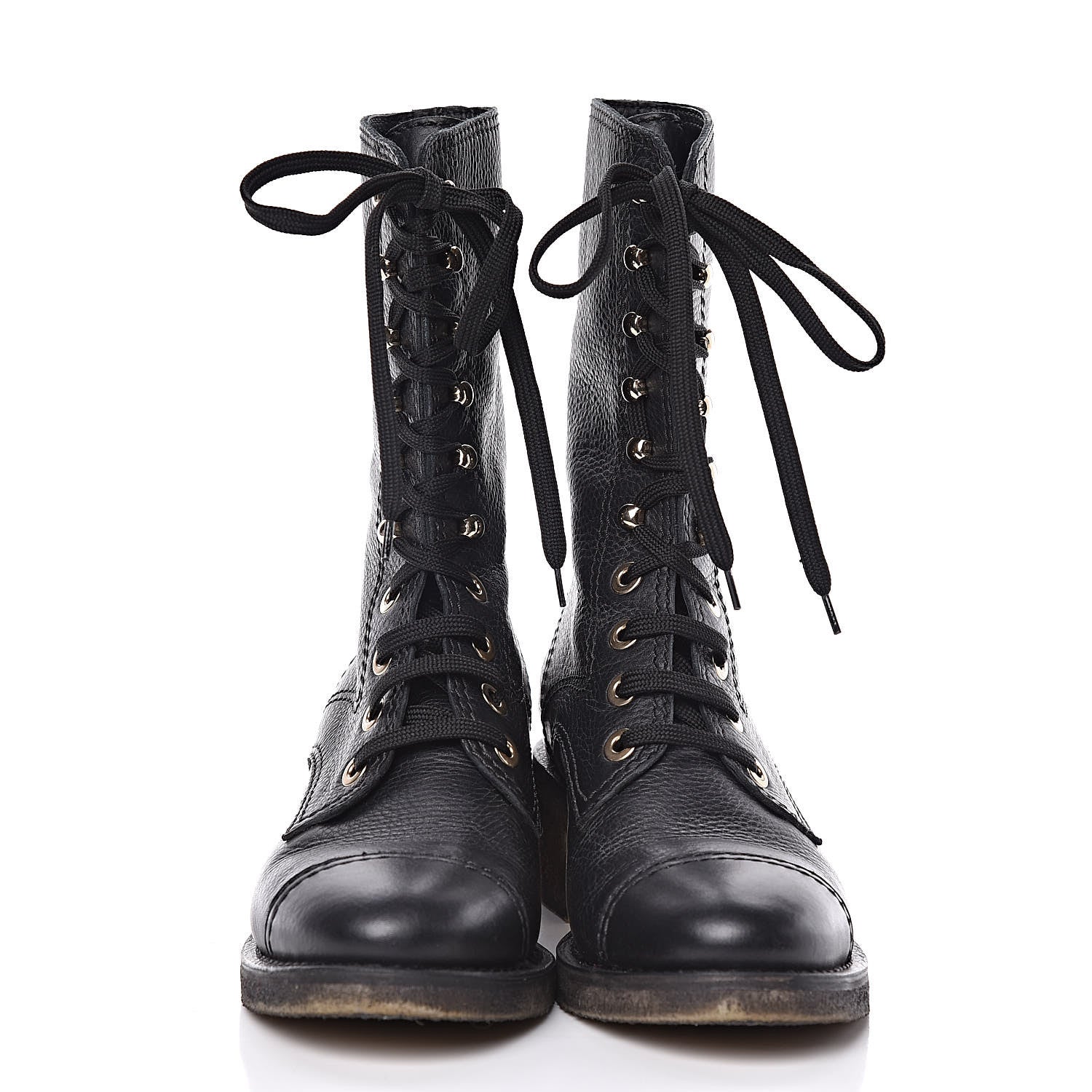 Chanel Calfskin CC Combat Boots 38.5 Black 2 of 14
