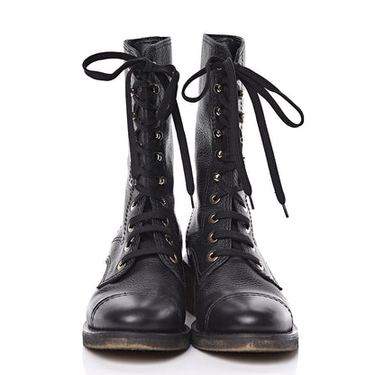 Chanel Calfskin CC Combat Boots 38.5 Black 2 of 14