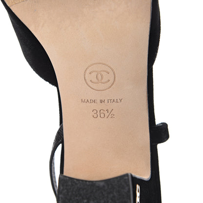 Chanel Velvet Grosgrain Cap Toe CC Slingback Pumps 36.5 Black 6 of 7