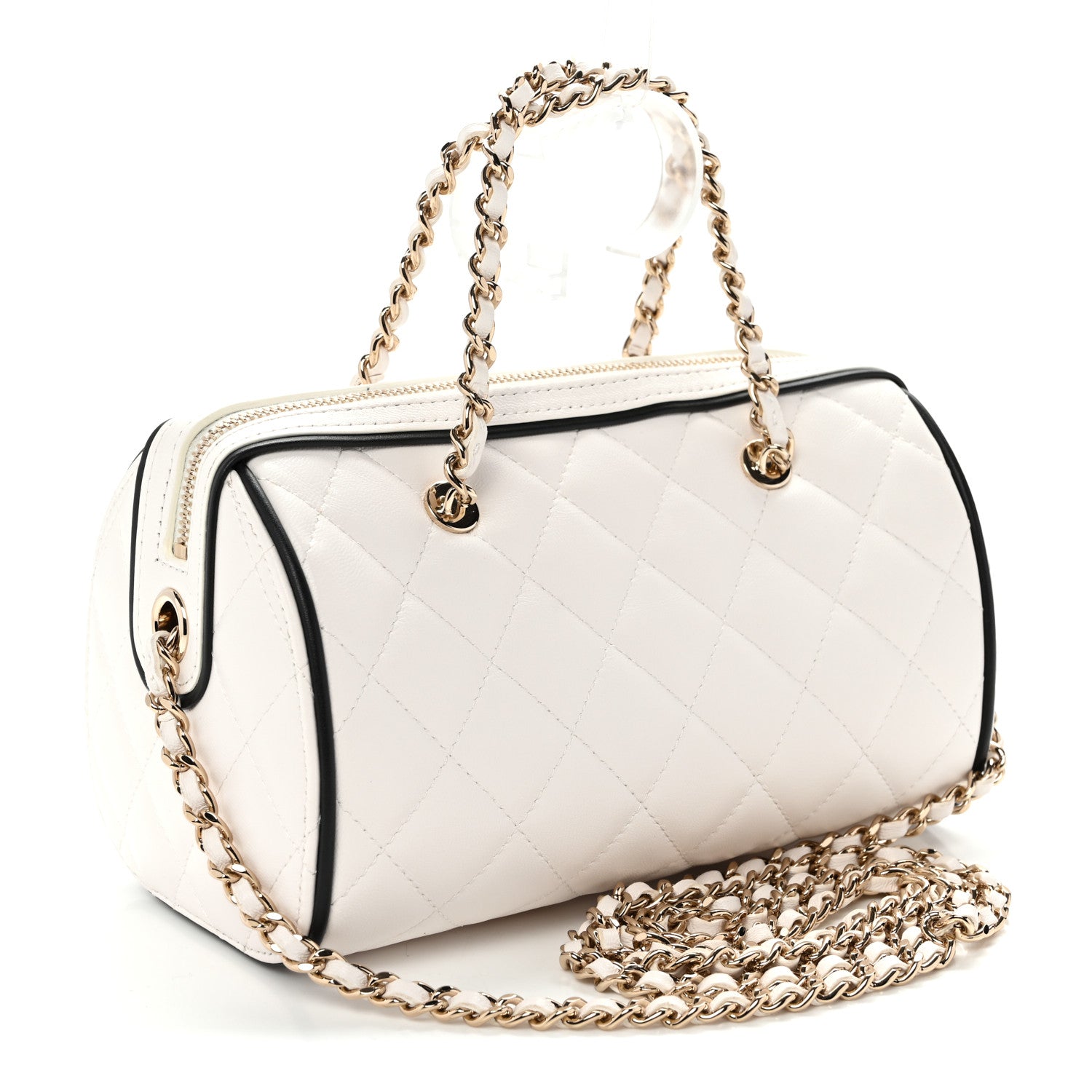 Chanel Lambskin Quilted Resin CC Mini Bowling Clutch With Chain White Black 3 of 11