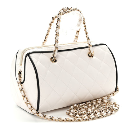 Chanel Lambskin Quilted Resin CC Mini Bowling Clutch With Chain White Black 3 of 11
