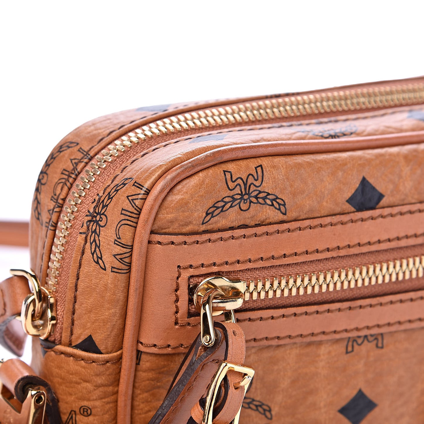 Visetos Small Heritage Line Camera Crossbody Bag Cognac