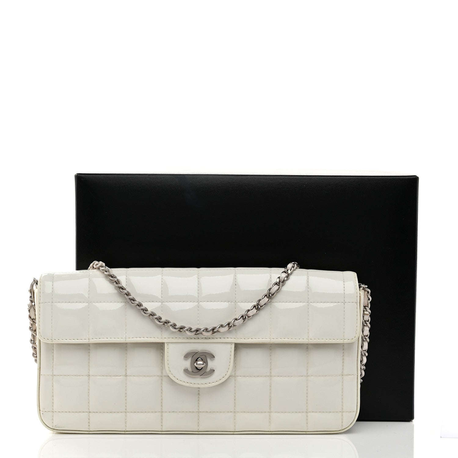 Chanel Patent Quilted East West Chocolate Bar Flap White 13 of 13