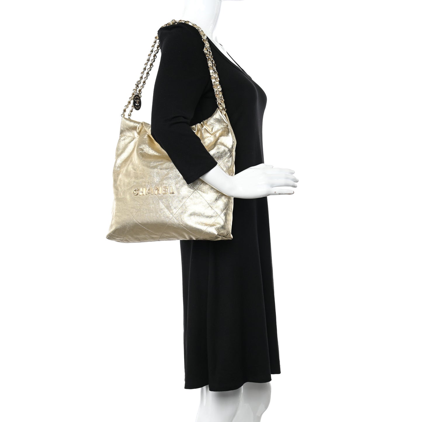 Metallic Calfskin Quilted Small Chanel 22 Light Gold