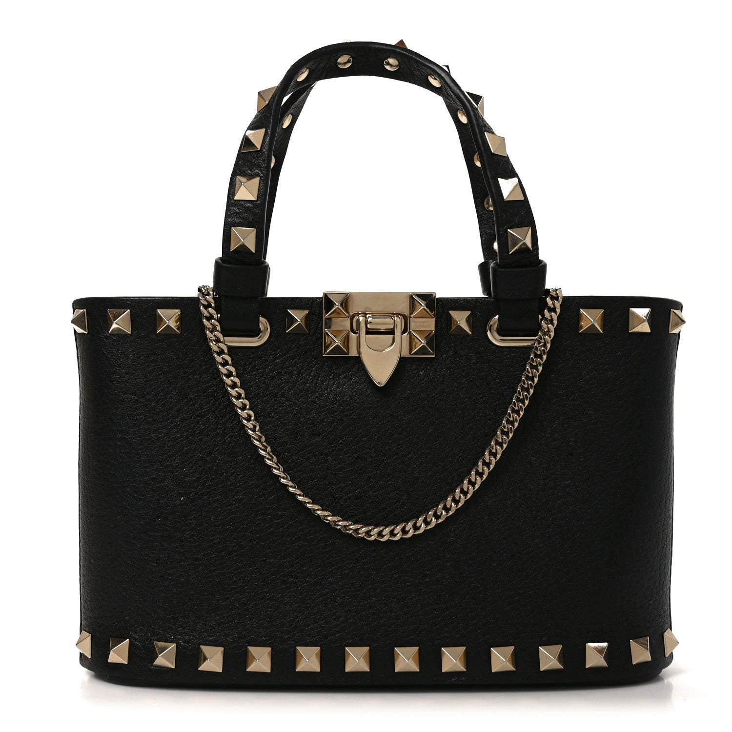 Valentino Garavani Grainy Calfskin Mini Rockstud Shopping Bag Black 1 of 9
