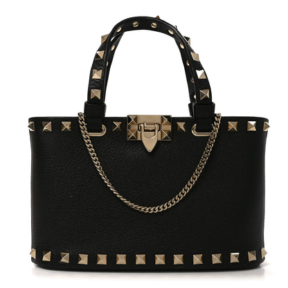 Valentino Garavani Grainy Calfskin Mini Rockstud Shopping Bag Black 1 of 9