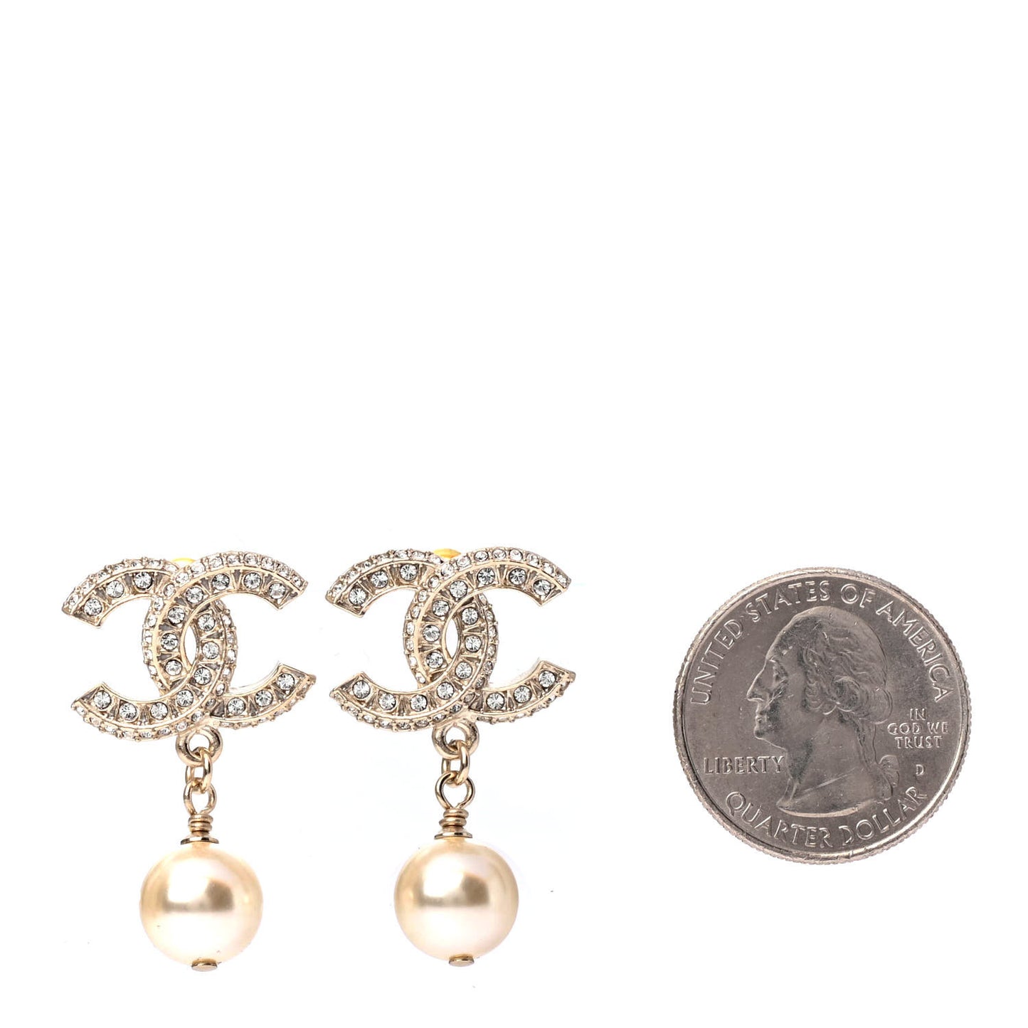 Crystal Pearl CC Drop Earrings Gold