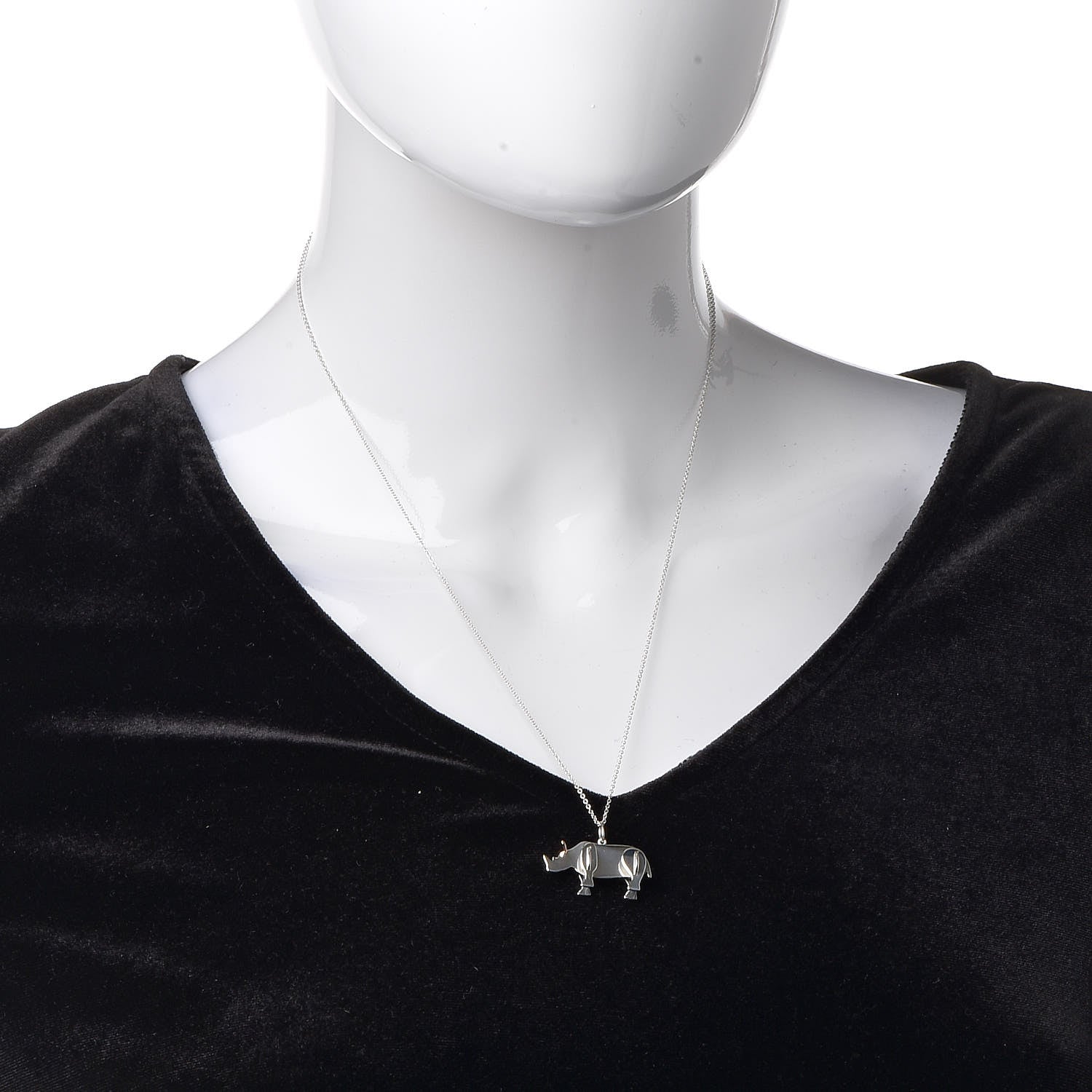 Tiffany Sterling Silver 18K Rose Gold Save the Wild Rhino Pendant Necklace 2 of 9