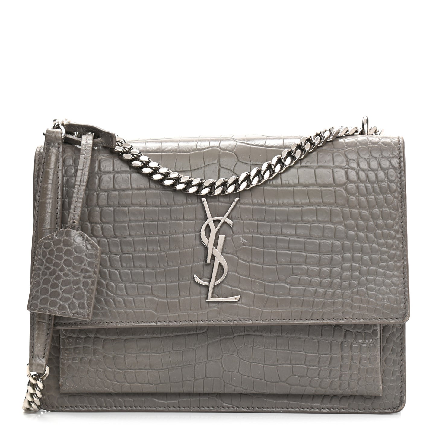 Calfskin Crocodile Embossed Medium Monogram Sunset Fog