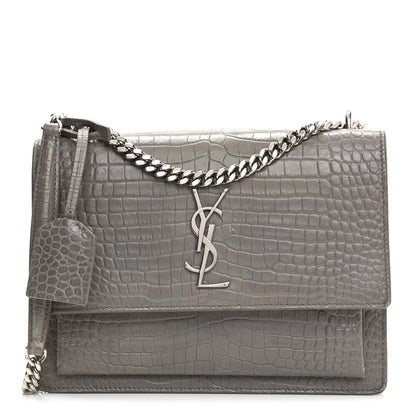 Saint Laurent Calfskin Crocodile Embossed Medium Monogram Sunset Fog 1 of 13