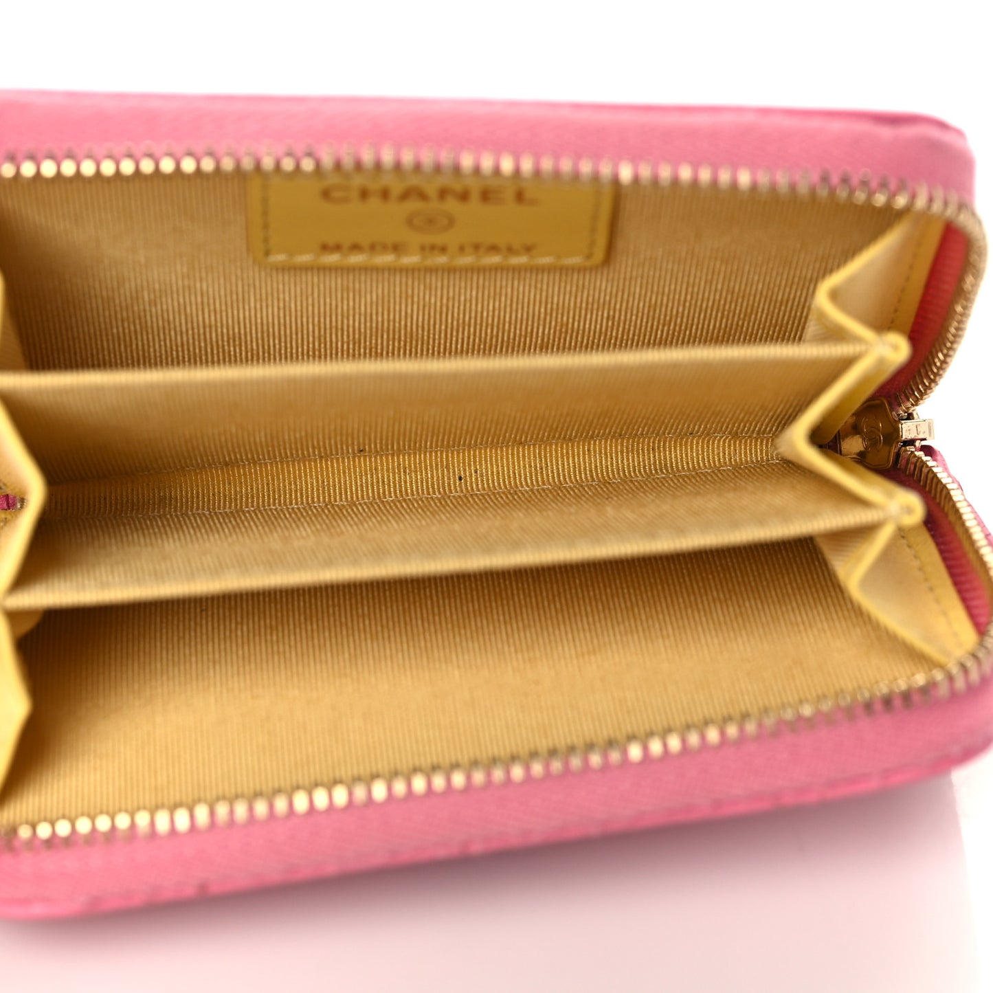 Lambskin Quilted Zip Around Coin Purse Wallet Pink Yellow