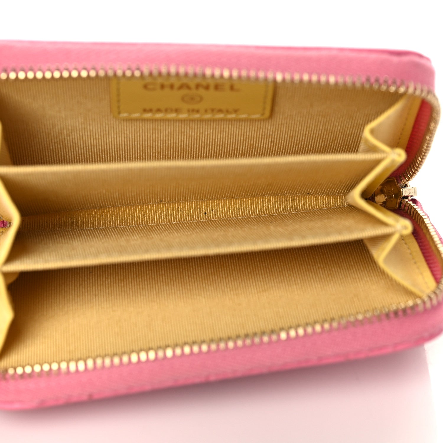 Chanel Lambskin Quilted Zip Around Coin Purse Wallet Pink Yellow 5 of 8