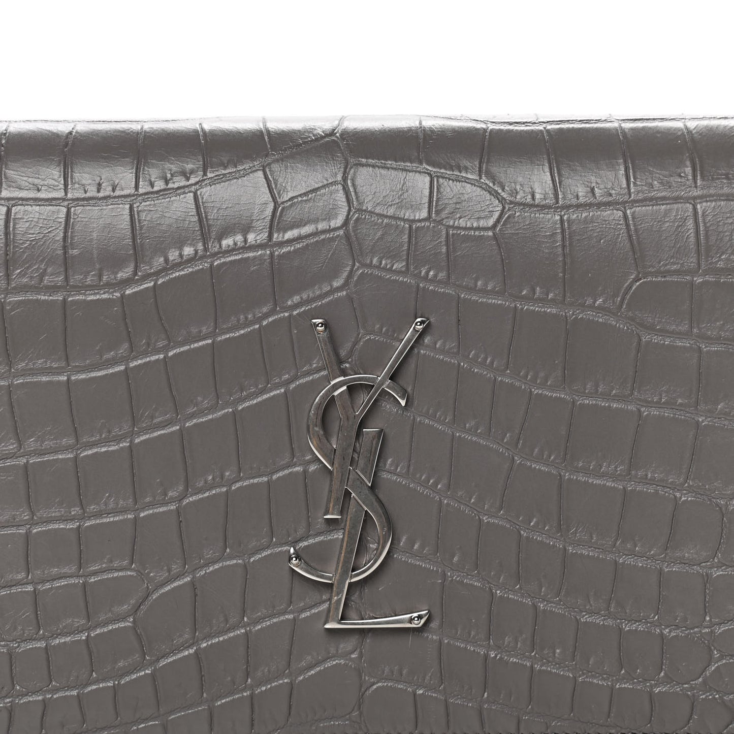 Crocodile Embossed Classic Kate Monogram Clutch Fog
